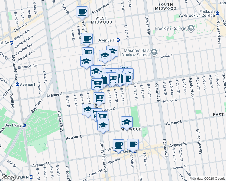 map of restaurants, bars, coffee shops, grocery stores, and more near in Brooklyn