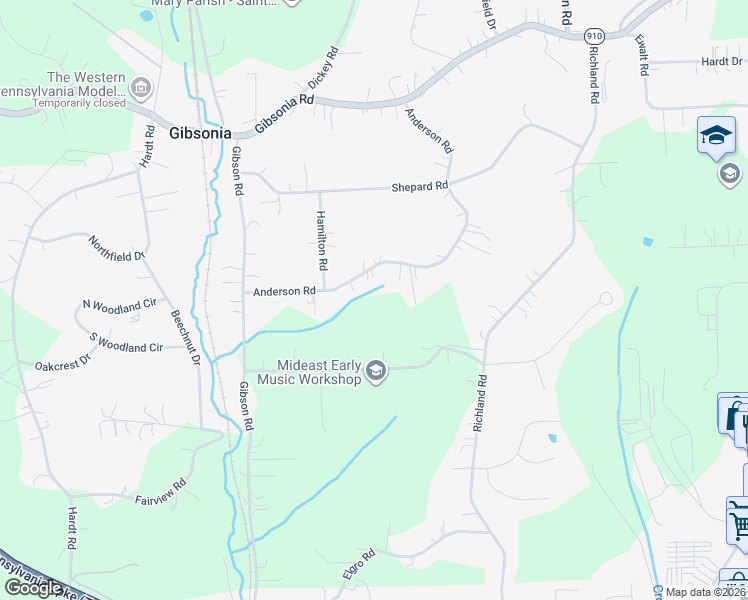 map of restaurants, bars, coffee shops, grocery stores, and more near 3840 Anderson Road in Gibsonia