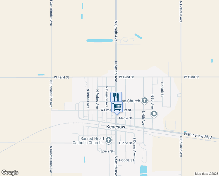 map of restaurants, bars, coffee shops, grocery stores, and more near 507-509 North Smith Avenue in Kenesaw