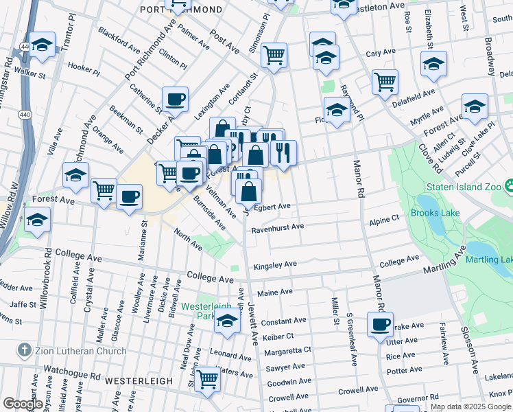 map of restaurants, bars, coffee shops, grocery stores, and more near 243 Egbert Avenue in Staten Island