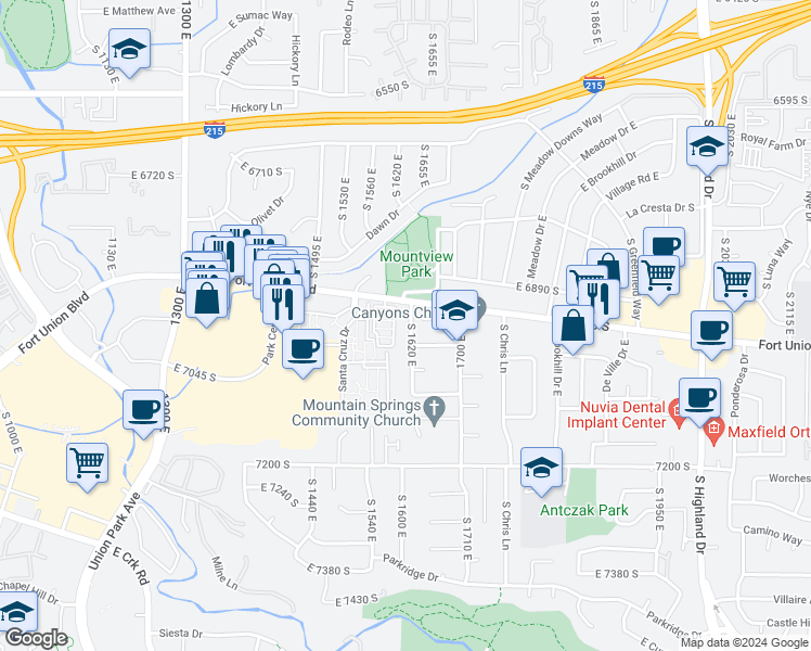 map of restaurants, bars, coffee shops, grocery stores, and more near 6968 South 1620 East in Salt Lake City