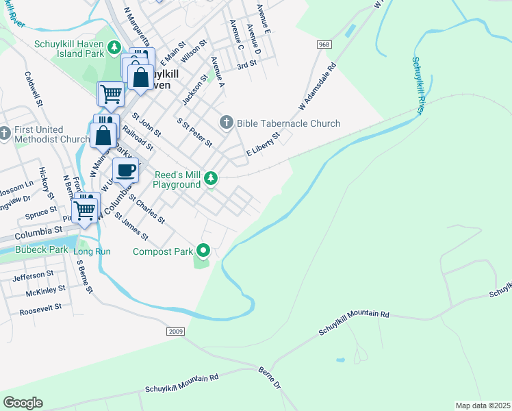 map of restaurants, bars, coffee shops, grocery stores, and more near 29 Fairview Avenue in Schuylkill Haven