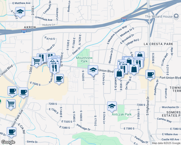 map of restaurants, bars, coffee shops, grocery stores, and more near 1662 Fort Union Boulevard in Cottonwood Heights
