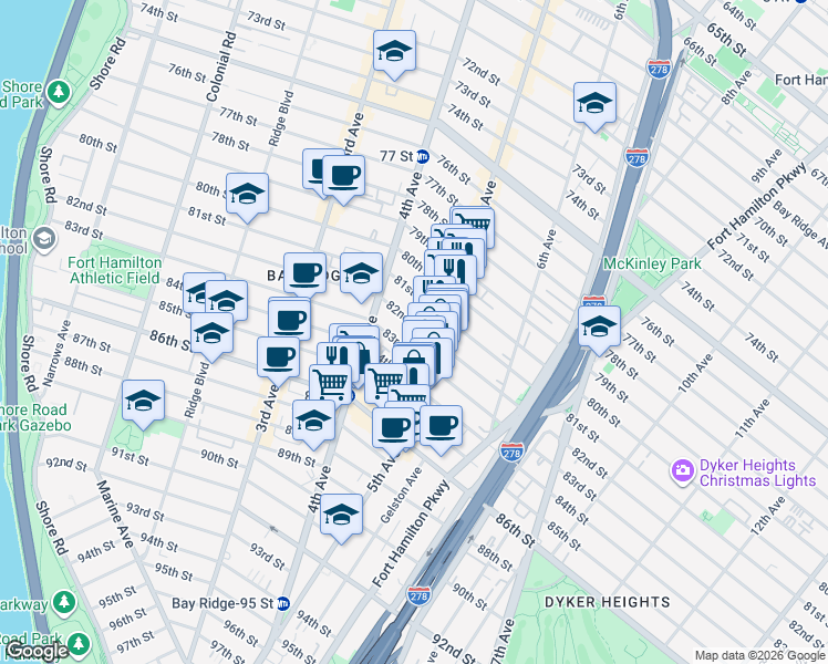 map of restaurants, bars, coffee shops, grocery stores, and more near 439 83rd Street in Brooklyn