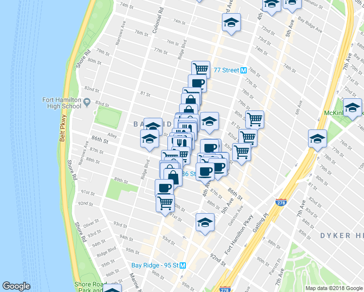 map of restaurants, bars, coffee shops, grocery stores, and more near in Brooklyn
