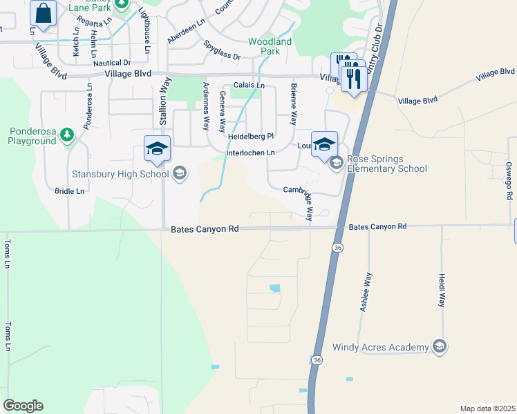 map of restaurants, bars, coffee shops, grocery stores, and more near 255 East Ventura Boulevard in Stansbury Park