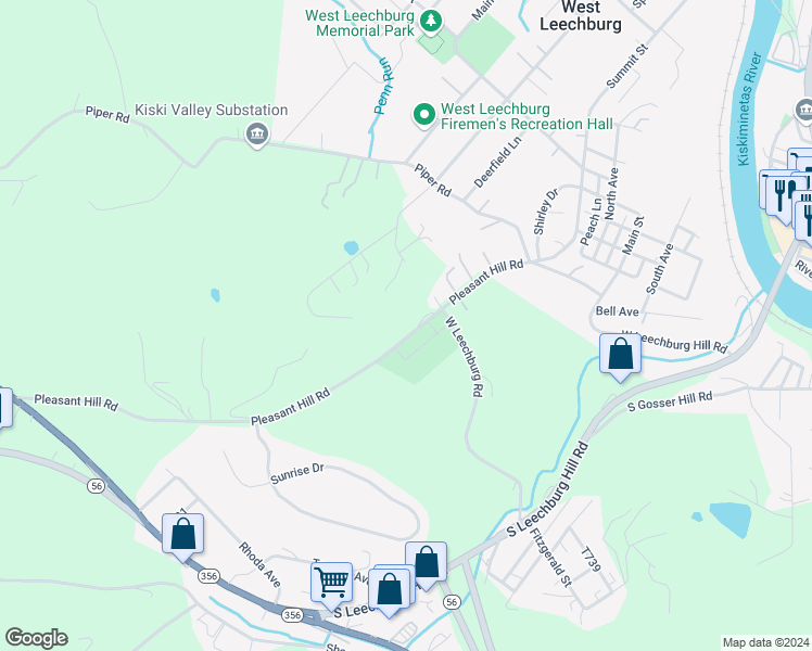 map of restaurants, bars, coffee shops, grocery stores, and more near 981 Pleasant Hill Road in Leechburg