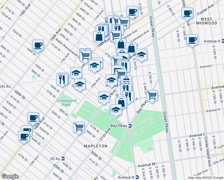 map of restaurants, bars, coffee shops, grocery stores, and more near 1975 51st Street in Brooklyn