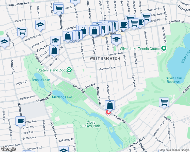 map of restaurants, bars, coffee shops, grocery stores, and more near 689 Bement Avenue in Staten Island