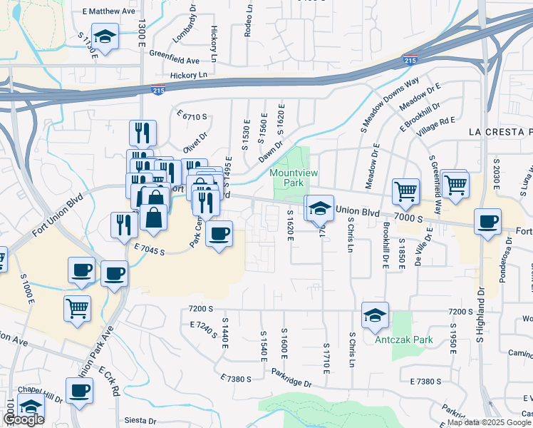 map of restaurants, bars, coffee shops, grocery stores, and more near 6978 La Rosa Court in Cottonwood Heights