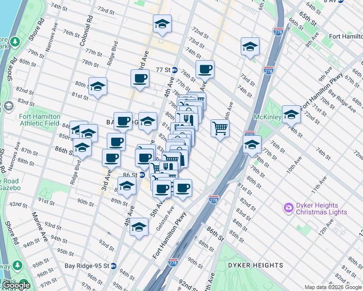 map of restaurants, bars, coffee shops, grocery stores, and more near 483 82nd Street in Brooklyn
