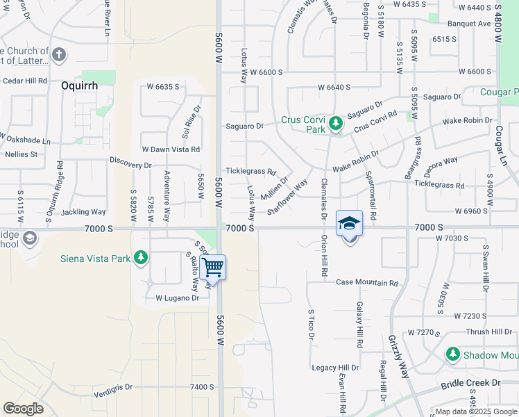 map of restaurants, bars, coffee shops, grocery stores, and more near 5502 Starflower Way in West Jordan