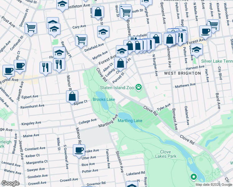 map of restaurants, bars, coffee shops, grocery stores, and more near 682 Clove Road in Staten Island
