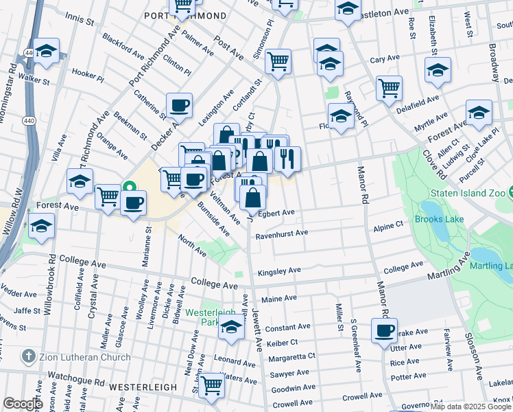 map of restaurants, bars, coffee shops, grocery stores, and more near 243 Egbert Avenue in Staten Island