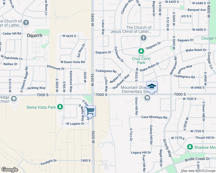 map of restaurants, bars, coffee shops, grocery stores, and more near 5508 Starflower Way in West Jordan