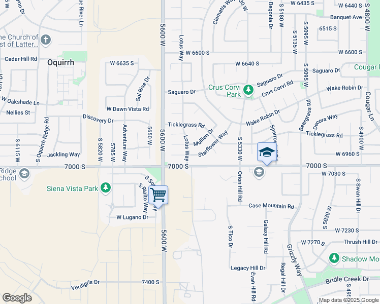 map of restaurants, bars, coffee shops, grocery stores, and more near 5508 Starflower Way in West Jordan