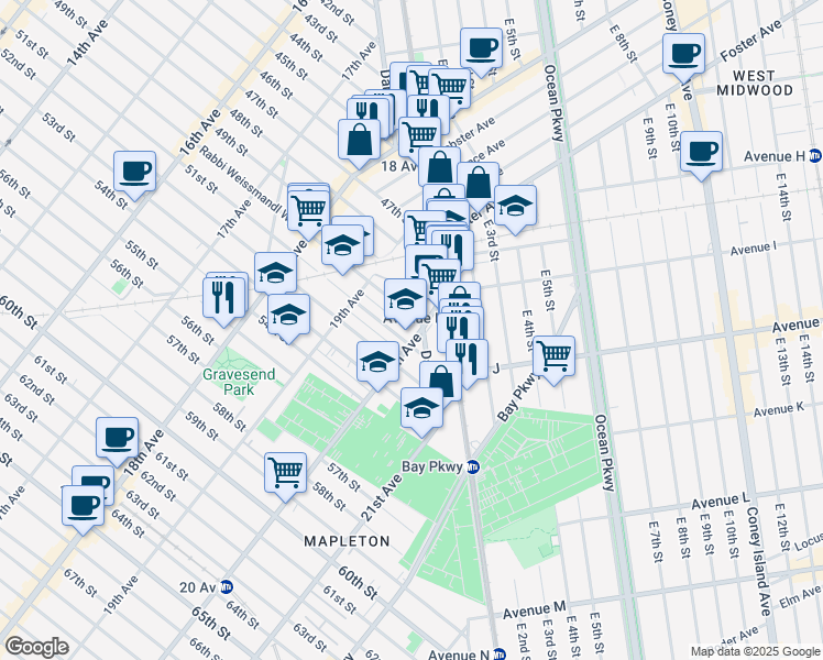 map of restaurants, bars, coffee shops, grocery stores, and more near 955 Dahill Road in Brooklyn