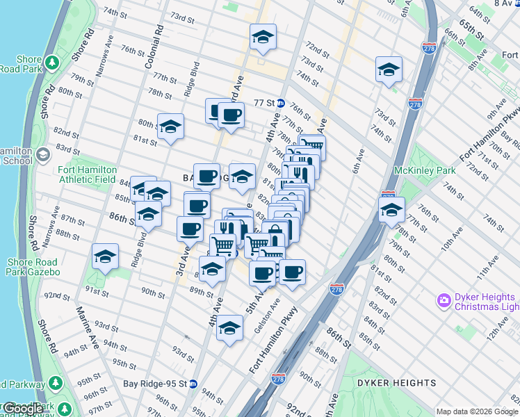 map of restaurants, bars, coffee shops, grocery stores, and more near 415 83rd Street in Brooklyn