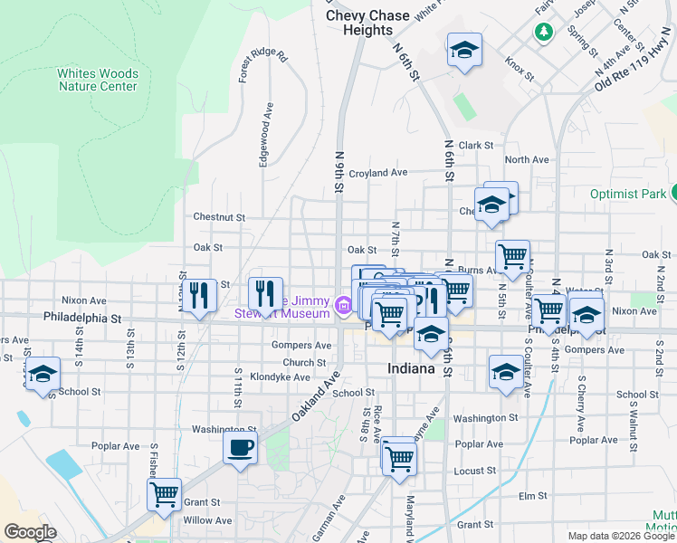 map of restaurants, bars, coffee shops, grocery stores, and more near 911 Water Street in Indiana