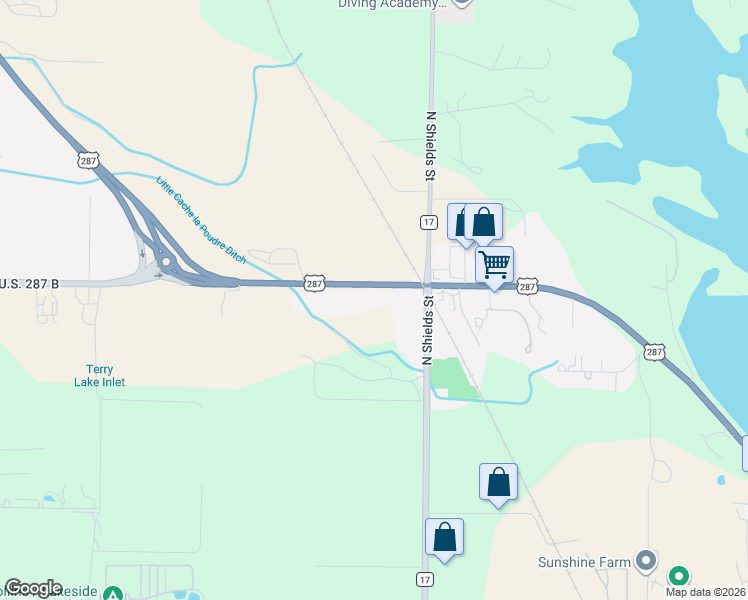 map of restaurants, bars, coffee shops, grocery stores, and more near 1205 U.S. 287 in Fort Collins