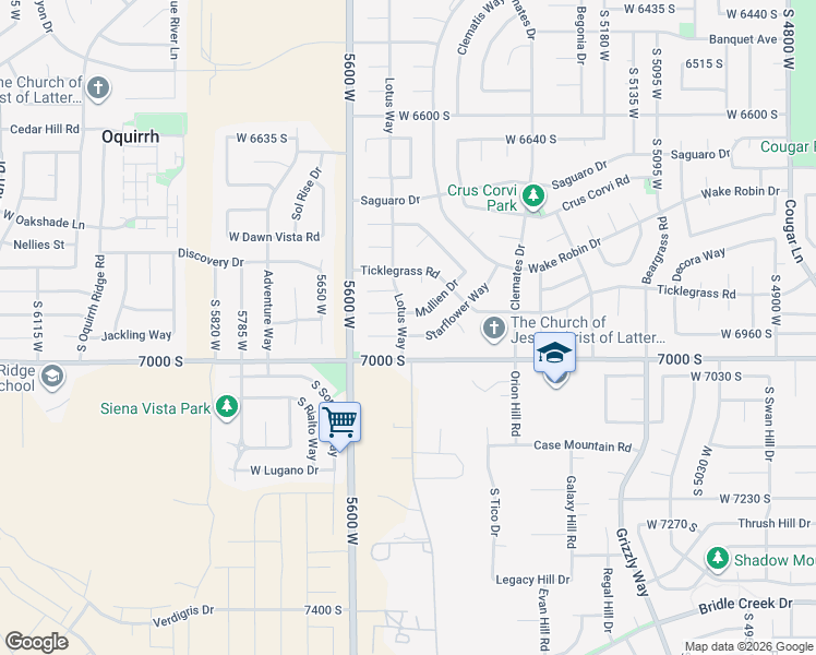 map of restaurants, bars, coffee shops, grocery stores, and more near 5508 Starflower Way in West Jordan