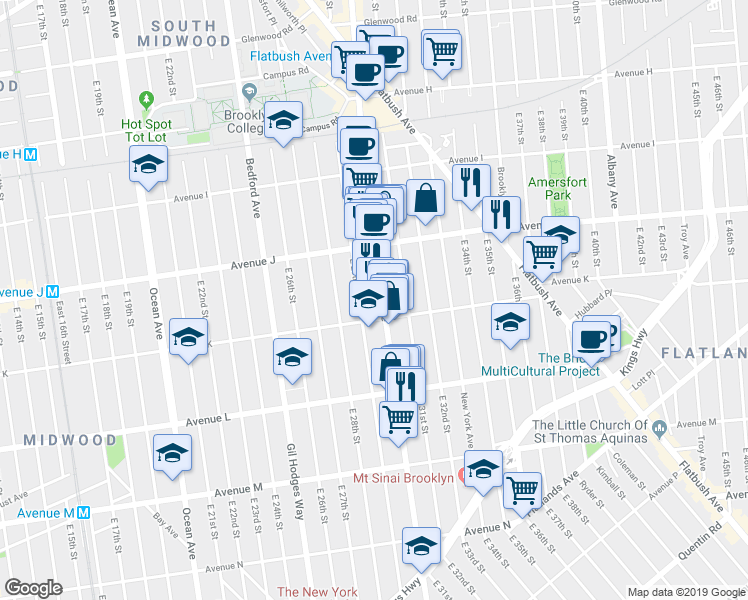 map of restaurants, bars, coffee shops, grocery stores, and more near 3001 Avenue K in Brooklyn