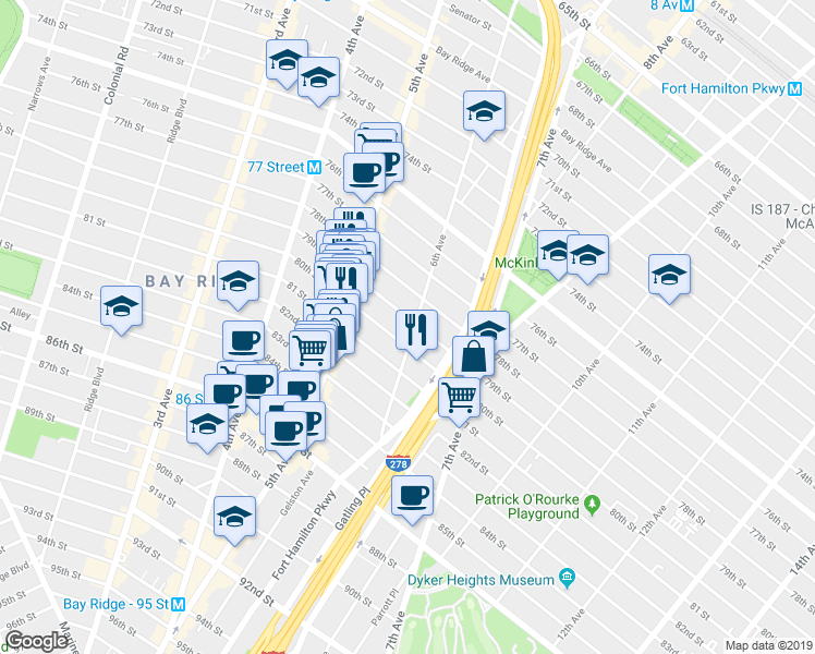 map of restaurants, bars, coffee shops, grocery stores, and more near 7926 6th Avenue in Brooklyn