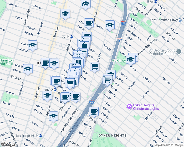 map of restaurants, bars, coffee shops, grocery stores, and more near 7926 6th Avenue in Brooklyn