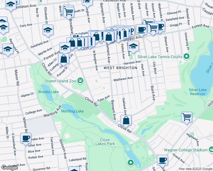 map of restaurants, bars, coffee shops, grocery stores, and more near 51 Douglas Avenue in Staten Island