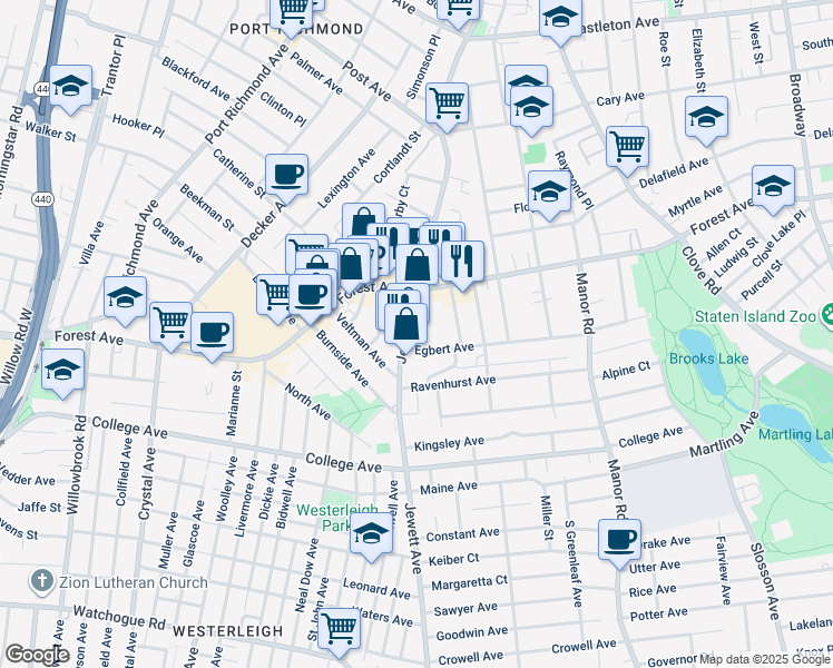 map of restaurants, bars, coffee shops, grocery stores, and more near 243 Egbert Avenue in Staten Island