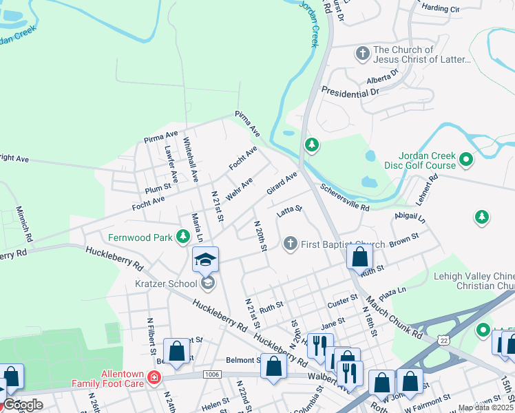 map of restaurants, bars, coffee shops, grocery stores, and more near 2011 Bert Lane in Allentown