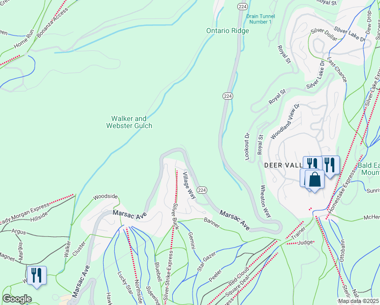 map of restaurants, bars, coffee shops, grocery stores, and more near 8939 Moonshadow Court in Park City
