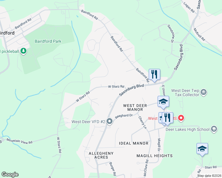 map of restaurants, bars, coffee shops, grocery stores, and more near 452 West Starz Road in Cheswick