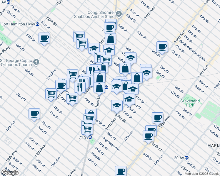 map of restaurants, bars, coffee shops, grocery stores, and more near 1462 62nd Street in Brooklyn