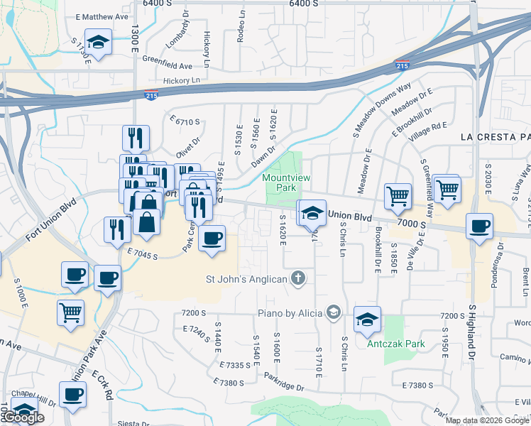 map of restaurants, bars, coffee shops, grocery stores, and more near 6978 La Rosa Court in Cottonwood Heights