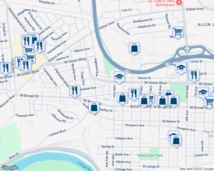 map of restaurants, bars, coffee shops, grocery stores, and more near 718 Mount Airy Avenue in Bethlehem