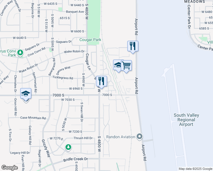 map of restaurants, bars, coffee shops, grocery stores, and more near 4752 West Mona Lane in West Jordan