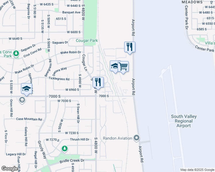 map of restaurants, bars, coffee shops, grocery stores, and more near 6979 Ufizzi Court in West Jordan