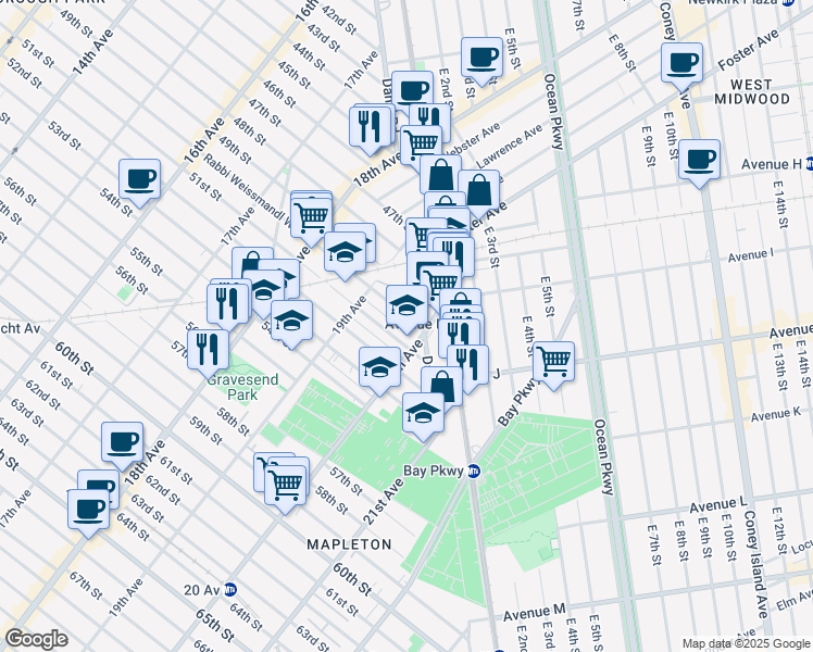 map of restaurants, bars, coffee shops, grocery stores, and more near 1965 52nd Street in Brooklyn