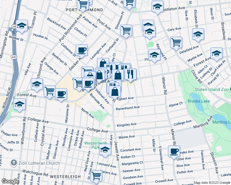 map of restaurants, bars, coffee shops, grocery stores, and more near 243 Egbert Avenue in Staten Island
