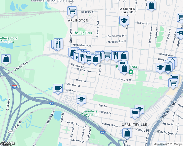map of restaurants, bars, coffee shops, grocery stores, and more near 2220 Forest Avenue in Staten Island