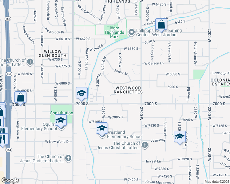 map of restaurants, bars, coffee shops, grocery stores, and more near 2815 West 6870 South in West Jordan
