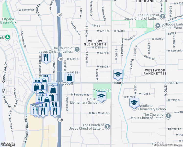 map of restaurants, bars, coffee shops, grocery stores, and more near in West Jordan