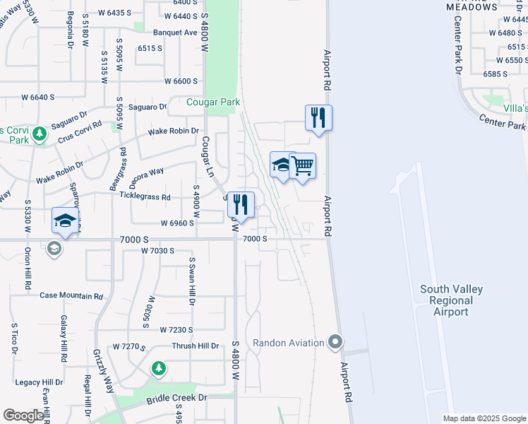 map of restaurants, bars, coffee shops, grocery stores, and more near 6899 Florentine Way in West Jordan
