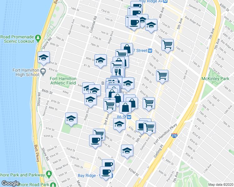 map of restaurants, bars, coffee shops, grocery stores, and more near in Brooklyn
