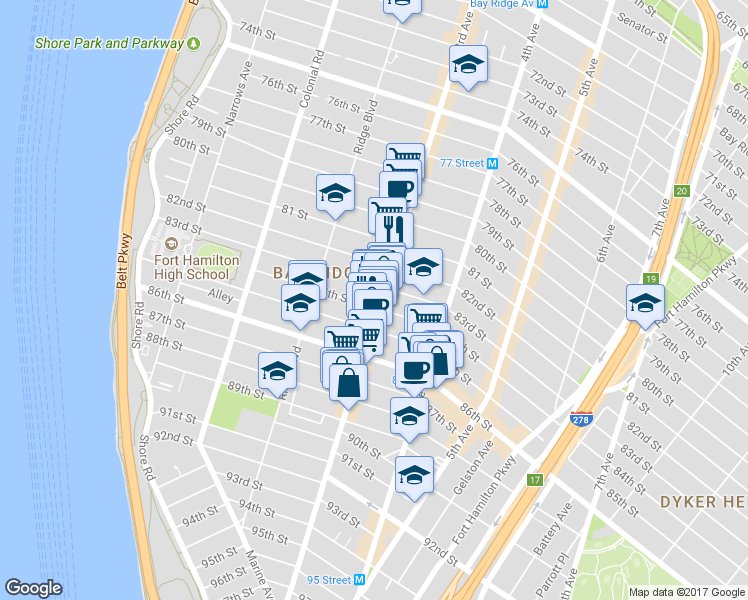 map of restaurants, bars, coffee shops, grocery stores, and more near 261 83rd Street in Brooklyn