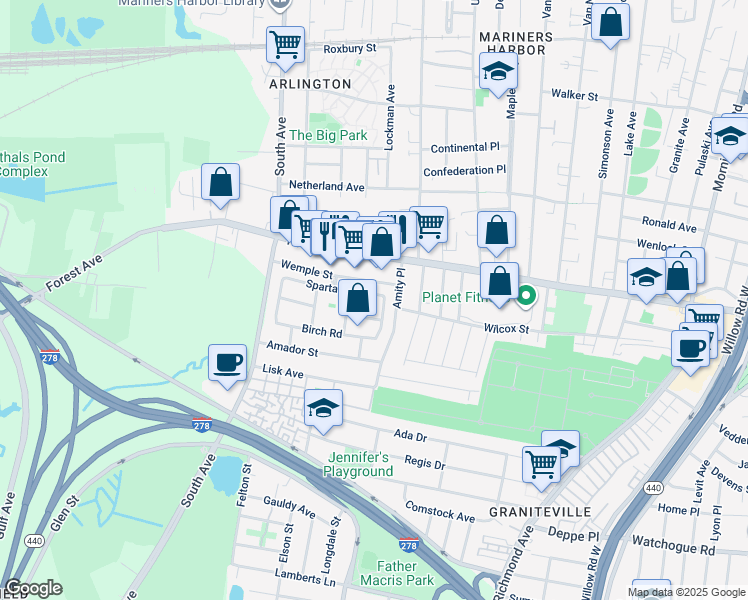 map of restaurants, bars, coffee shops, grocery stores, and more near 2220 Forest Avenue in Staten Island