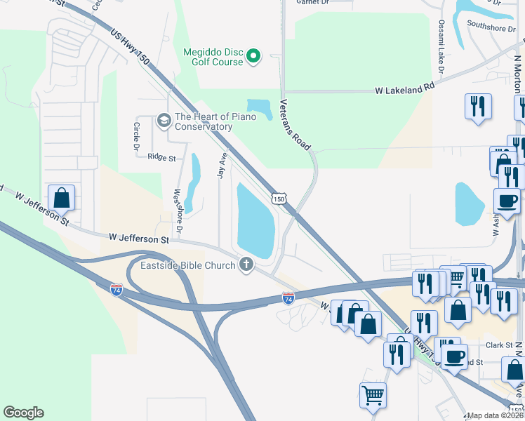 map of restaurants, bars, coffee shops, grocery stores, and more near West Jackson Street in Morton