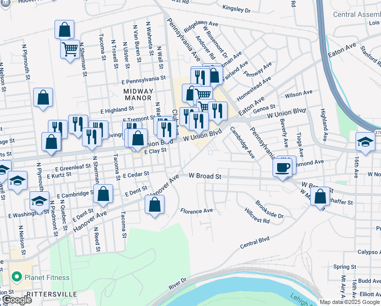 map of restaurants, bars, coffee shops, grocery stores, and more near in Bethlehem