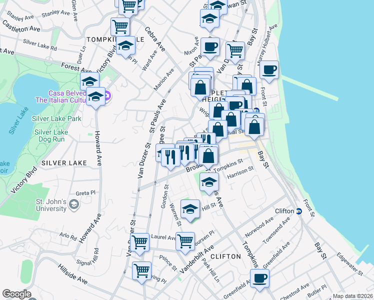 map of restaurants, bars, coffee shops, grocery stores, and more near 155 Boyd Street in Staten Island